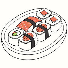 A plate of sushi in cartoon style illustration © MdAnas