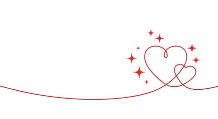 Decorative illustration of intertwined hearts with sparkling stars on a clean white background