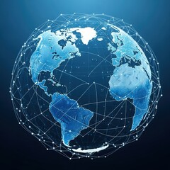 Naklejka premium Digital globe with interconnected networks, showcasing continents and oceans in a tech-inspired design