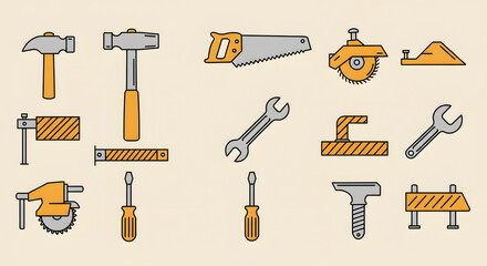 workshop tools collection building repair construction icons