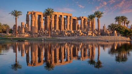 Exploring ancient Karnak Temple in Luxor Egypt surrounded by tall palm trees