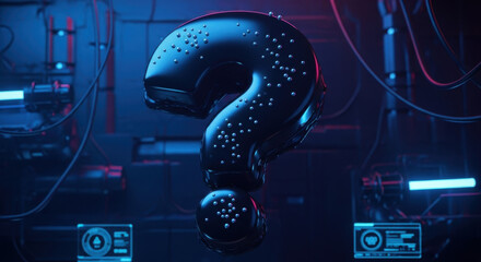 Futuristic Black Question Mark 3D Render