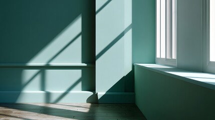 Fototapeta premium Minimalist Interior Design with Soft Green Walls and Natural Light Creating Tranquil Atmosphere