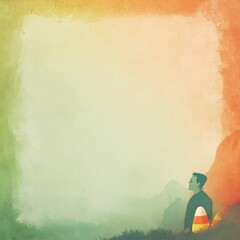 Halloween background with Frankenstein figure and candy corn, featuring vintage gradient texture and copyspace for spooky holiday design.