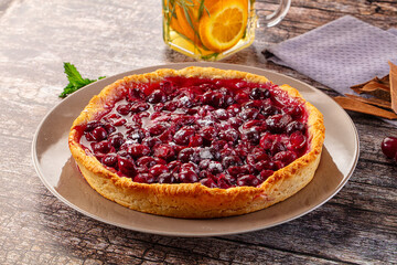 Tasty homemade pie with cherry