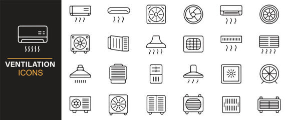 Line art icons of ventilation and climate appliances for indoor environmental design.