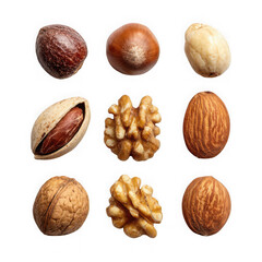 collection of nuts , on a white background