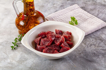 Diced raw beef meat cubes