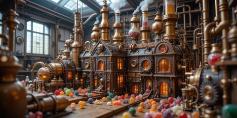  A Mechanical Marvel of Deliciousness! Explore a Steampunk Factory Built Entirely of Gummy Candies Imagination in Every Bite!