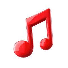 Red 3D musical note icon illustration with a glossy finish- representing music- sound- and melody in a bold- modern style. Isolated on transparent background- png.
