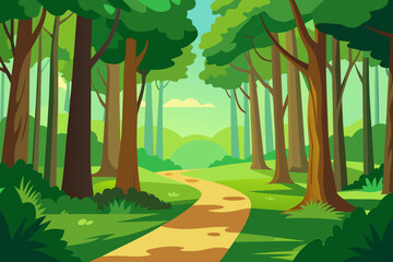 Obraz premium A path through the forest with many green trees