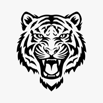 Wild Head Tiger Face Simple Icon Retro Vector Graphic, Tiger Head Icon Symbol Black Minimalist Illustration Design