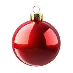Obraz premium 3D red Christmas ornament ball with a glossy surface and gold cap. Perfect for enhancing holiday decor and adding a pop of color to Christmas themes. Isolated on transparent background- png.