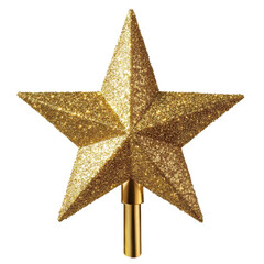 Golden glitter star tree topper- sparkling with festive shine- ideal for decorating Christmas trees and adding a touch of elegance to holiday decor. Isolated on transparent background- png.
