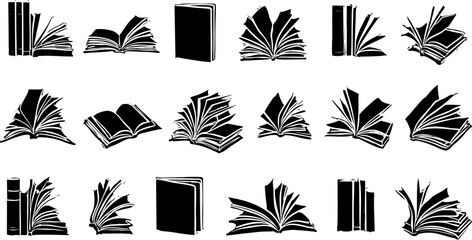 Minimalist Black and White Book Icons Set