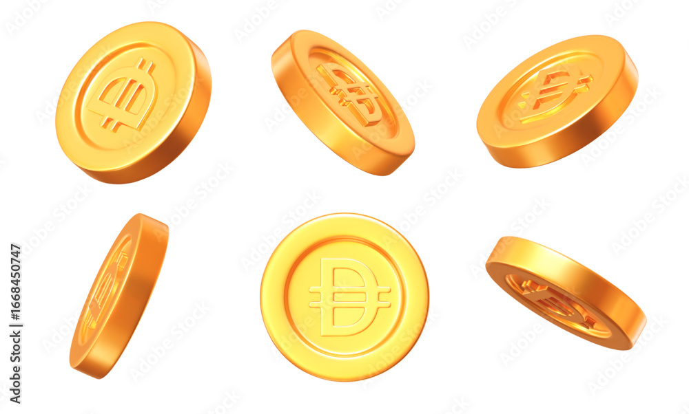 Wall mural 3d set golden uae dirham coins with different angles. stock vector illustration on isolated backgrou