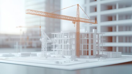 Construction crane building new real estate project in modern city