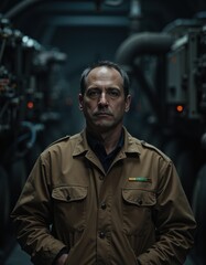 Fototapeta premium Waste transfer bay marshal standing confidently near the stop line