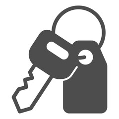 House key and keychain solid icon, real estate concept. Vector graphics. Key with room number tag, safety sign on white background, glyph style icon for mobile or web design.