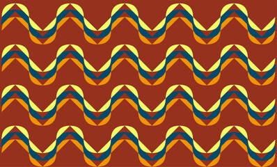 abstract geometric seamless pattern. Warm-Toned Indonesian Ethnic Style Batik Background with Abstract Layered Wave Pattern in Reddish-Brown, Blue, and Orange Hues