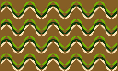 seamless pattern with green leaves. Earthy-Toned Indonesian Ethnic Style Batik Background with Abstract Layered Wave Pattern in Greens and Browns