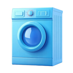 A blue 3D illustration of a washing machine icon- designed with a modern- minimalistic style. Perfect for use in apps- websites- and graphic designs. Isolated on transparent background- png.