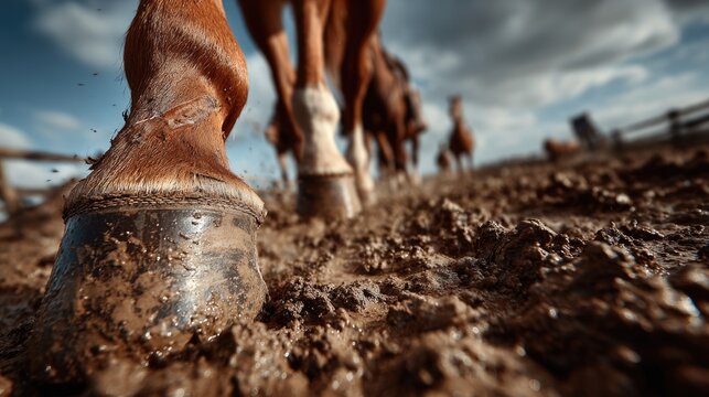 Horse Hooves Walking Through Muddy Ground