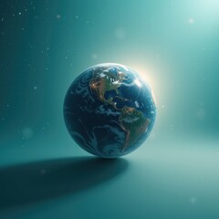 Fototapeta premium Illuminated Earth Globe Against a Soft Blue Background with Subtle Sparkles in Space