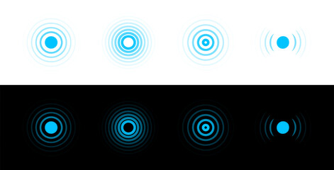 Signal concentric circles. Sonar sound waves isolated on black and white background. Fat style vector illustration