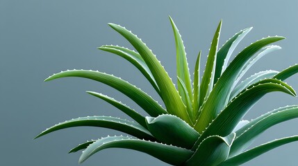 Fototapeta premium Close Up of Aloe Vera Plant with Lush Green Leaves on Minimalist Background