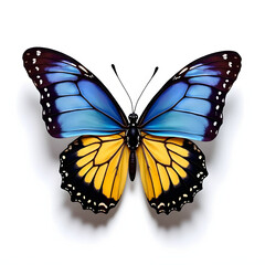 Fototapeta premium Vibrant butterfly showcasing its colorful wings against a clean white backdrop.