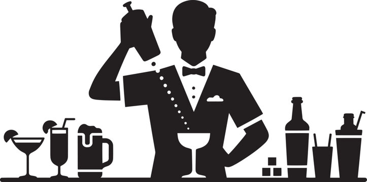black bartender shaking cocktail behind bar clip art preview