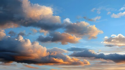 Fototapeta premium Colorful Clouds at Sunset Illuminating the Evening Sky with Shades of Blue and Orange