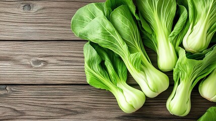 Fresh bok choy on wooden table, organic vegetable ingredient scene