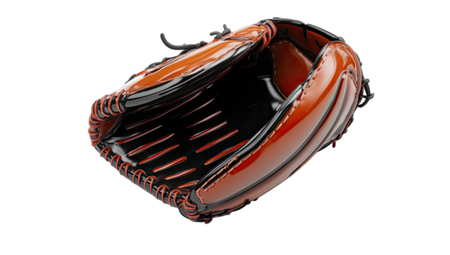 Orange baseball mitt, open