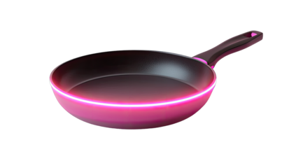 A pink frying pan, glowing