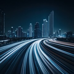 Obraz premium Stunning Night Cityscape with Motion Trails in Urban Environment