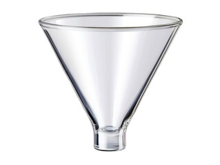 Clear Glass Funnel with a wide opening and narrow tube- perfect for laboratory and kitchen use. Isolated on transparent background- png.
