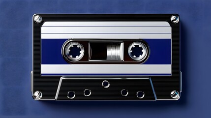 Vintage Cassette Tape with Blue and Silver Design on a Textured Background