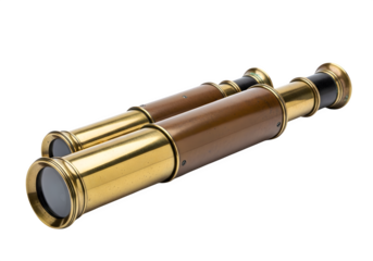 Antique brass binoculars isolated on transparent background are a vintage optical instrument for nautical exploration and long distance viewing