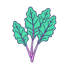 Vibrant Hand Drawn Beet Greens on White Background Colorful Illustration