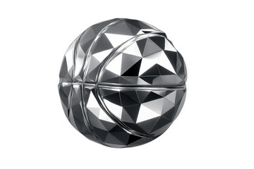 Metallic polygonal basketball rotating on transparent background