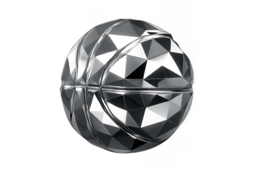 Metallic polygonal basketball rotating on transparent background - Powered by Adobe