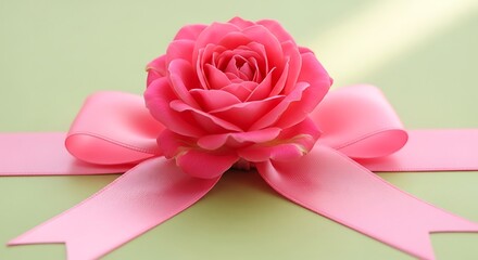 Pink ribbon bow with a rose.