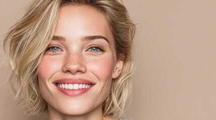 Naklejka premium Beautiful Woman Smiling with Natural Look