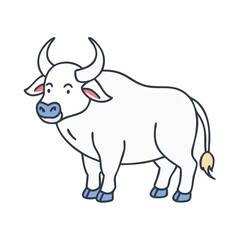 Fototapeta premium Cute Cartoon White Water Buffalo with Blue Hooves and Black Outline