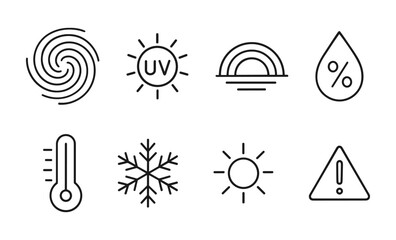 Minimalist weather and climate icons set for universal application