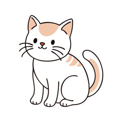 Adorable cartoon white kitten with peach markings sitting and looking forward
