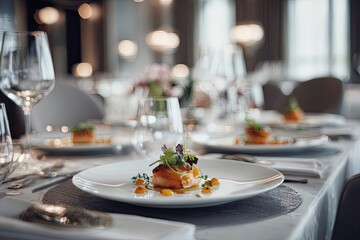 Fototapeta premium Gourmet dish on a table setting