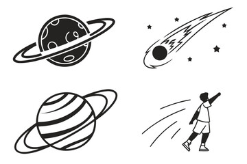 Cosmic and Athletic Icons Planets Meteor and Athlete.